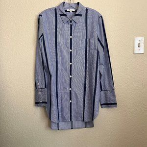 Madewell Blue Striped Long Button Up Shirt Medium